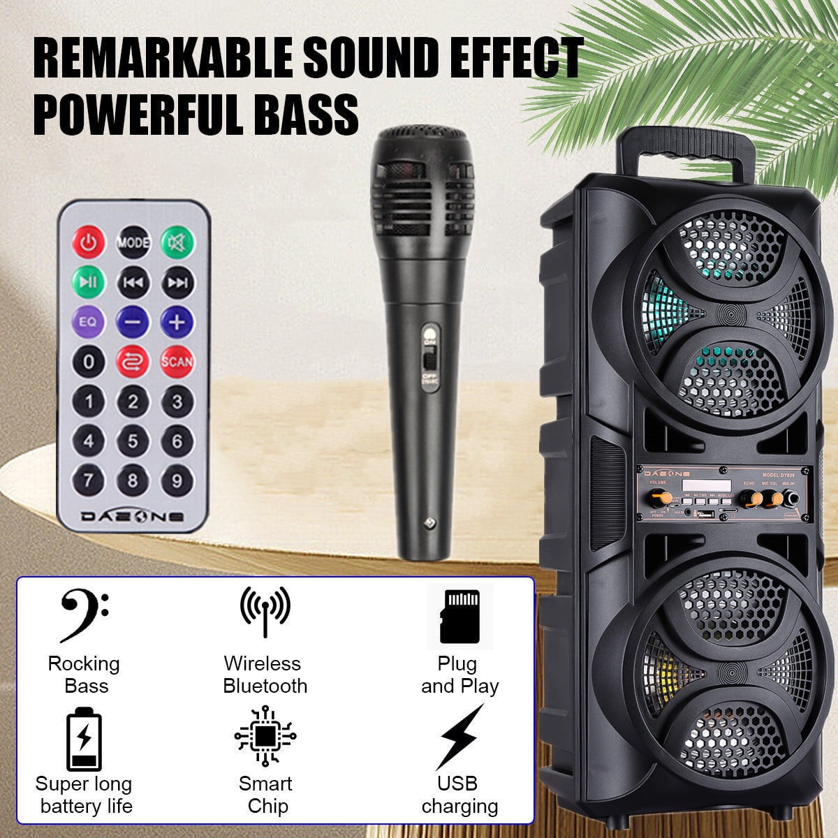 Portable Wireless Bluetooth Speaker PA Sound System Dual 6.5" Woofer Heavy Bass Speaker with Mic