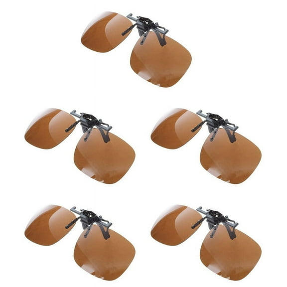 5X Unisex Dark Brown Rectangle Flip Up Clip on Polarized Sunglasses