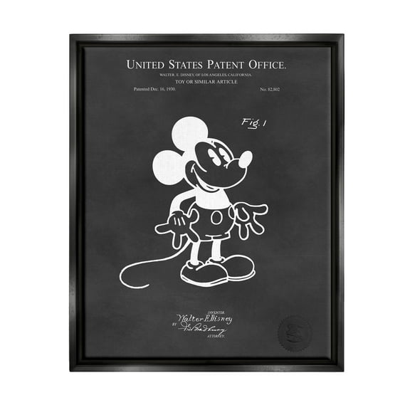 Stupell Industries Bold Mouse Vintage Patent Graphic Art Jet Black Floating Framed Canvas Print Wall Art, Design by Karl Hronek