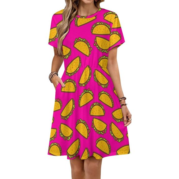 Tacos Rosados Women's Dress Short Sleeve Summer Sundress Summer Women Clothes