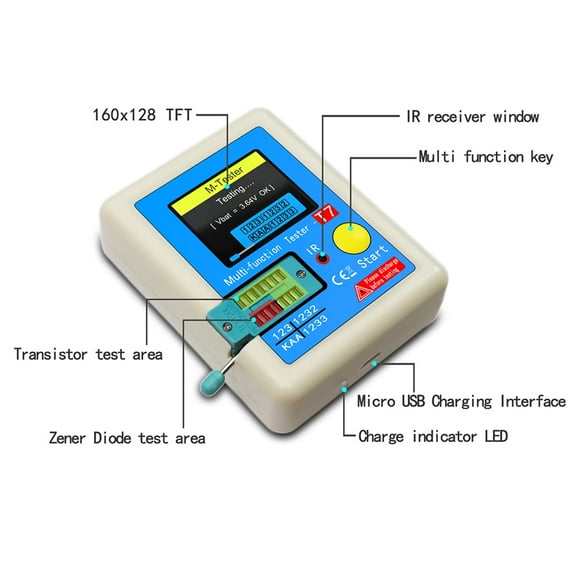 Transistor Tester,Tester Color Display Lcr Npn Pnp Meter Lcr-t7 Display Meter Diode Color Display Meter Resistance Tester Color Resistor Lcr Npn Mosfet. Lanru Qisuo Lcr-t7 Tance Resistance Buzhi