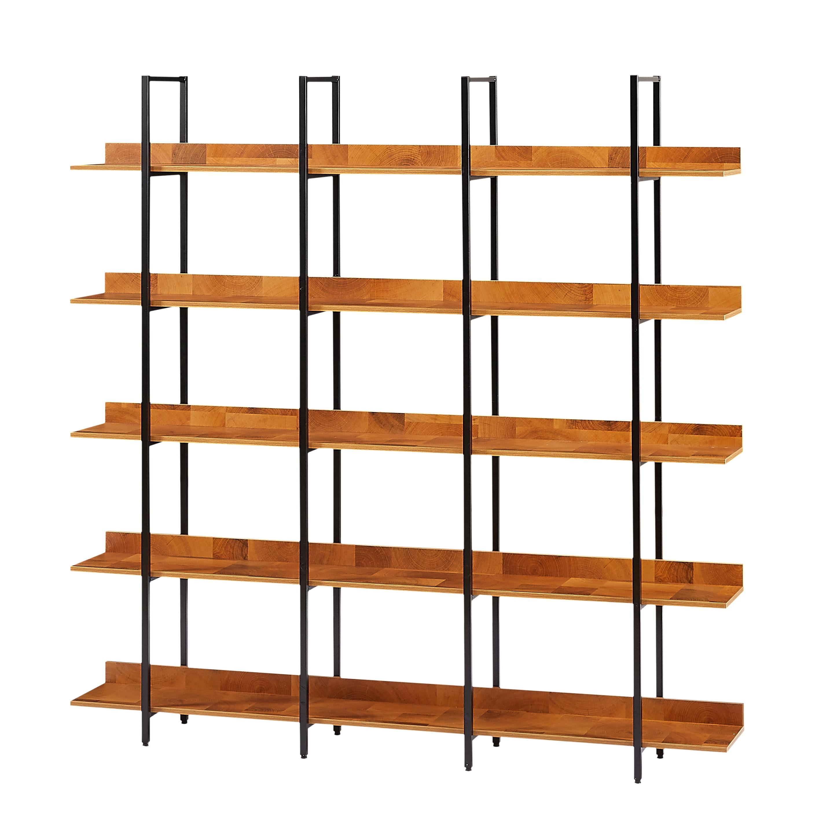 PORKISS 5 Tier Bookcase, Wood & Steel Open Bookshelf with Metal Frame, Square Vintage Industrial Style Tall Bookshelf, Modern Freestanding Etagere Bookcase for Home Office, Black/Brown