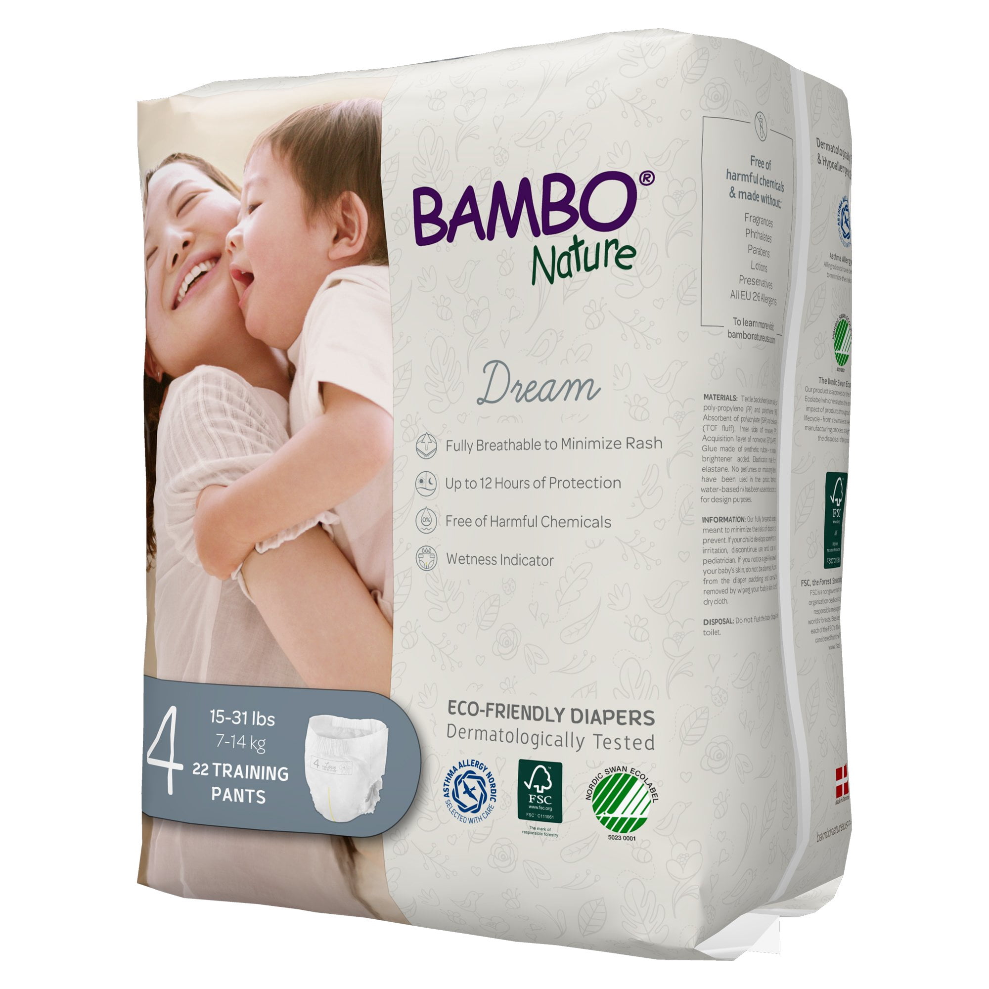 Bambo Nature Toddler Training Pants, Unisex, Size 4, 14 to 31 lbs, 22 Count, 5 Packs, 110 Total