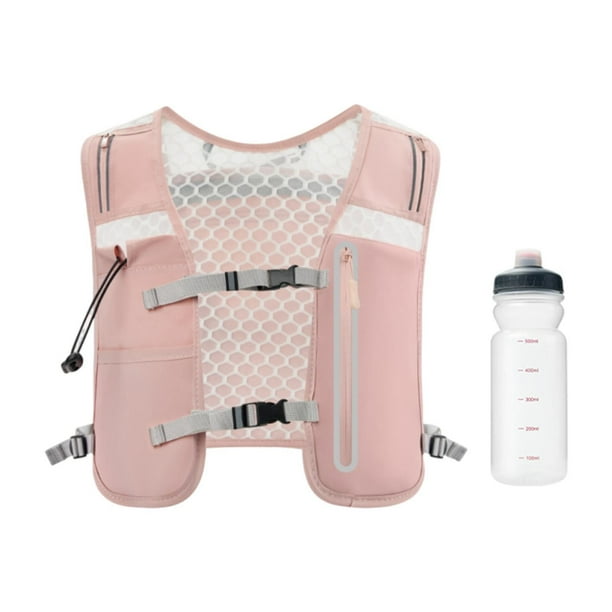 Mochila de hidratación para senderismo al aire libre, transpirable, soporte para botella de agua Rosa