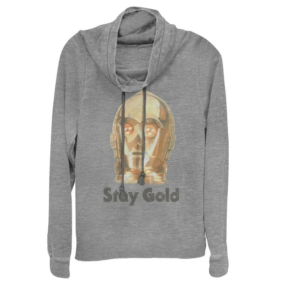 Junior's Star Wars: The Rise of Skywalker C-3PO Stay Gold Cowl Neck Sweatshirt Gray Heather X Large