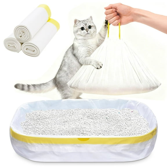 Jumbo Cat Litter Box Liners - 37x17.7 Inch Extra Thick Drawstring Bags for Litter Pan Cleaning and Odor Control,30 Pcs