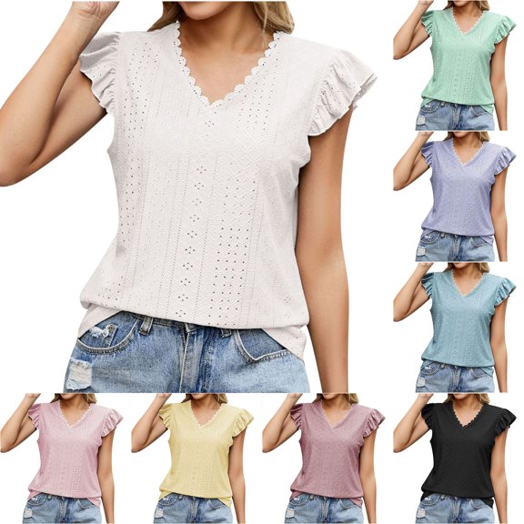 Inverlee Blouses Women Boho Short Sleeve Tops Summer Loose Fit Solid Color Shirts Soft Holiday Tunic Top Summer Fashion