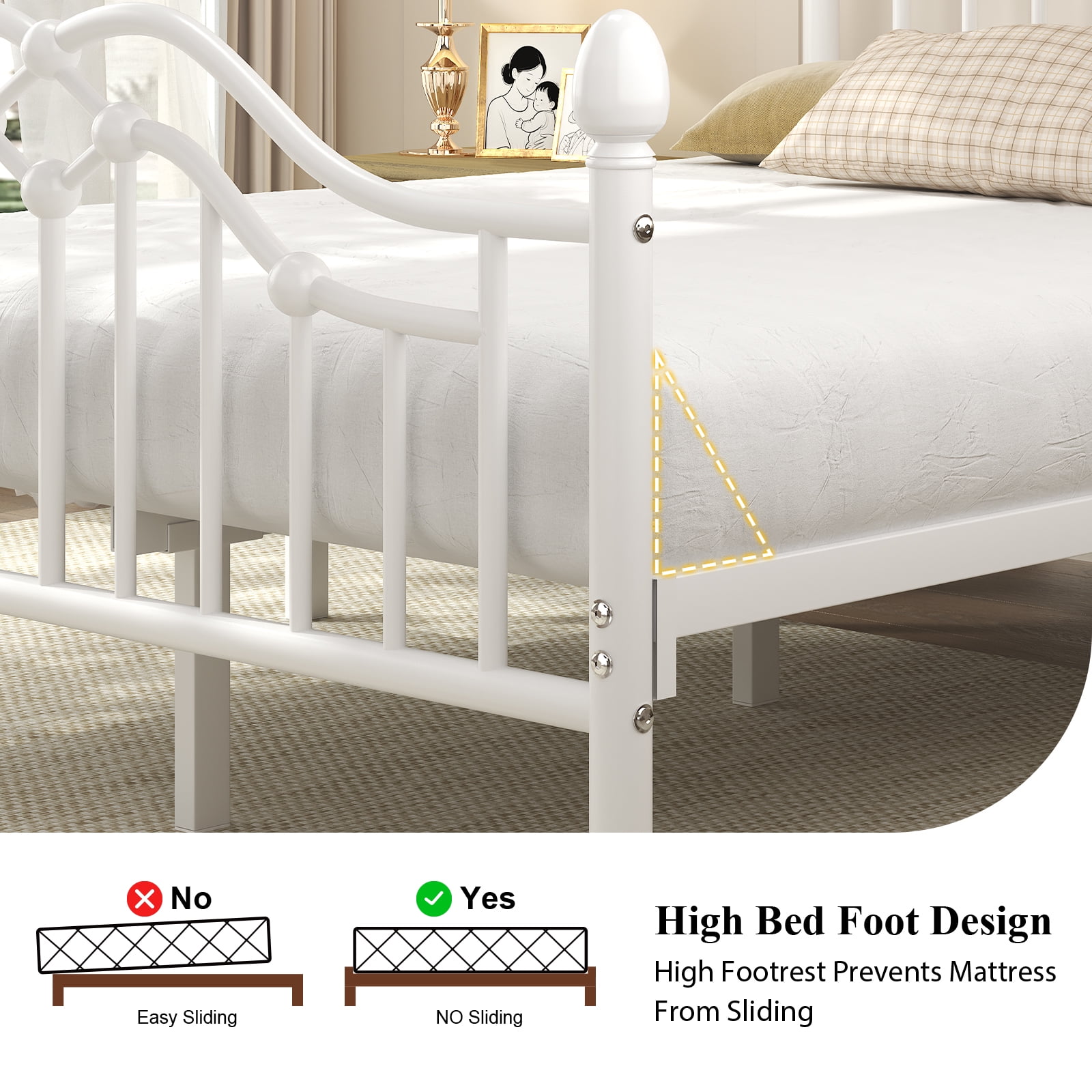 EBERY Full Metal Platform Bed Frame with Headboard and Footboard, Sturdy Steel Slat Support, Easy Assembly, White