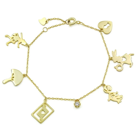 925 Sterling Silver Gold Plated Enchanted Charm Bracelet, Minimalist, Giorgio Bergamo