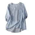 thumbnail image 2 of frariair ​Handcrafted Cotton Linen Blouse Featuring Vintage Embroidery Perfect For Artisan Markets And Cottagecore Aesthetics​ Blue, 2 of 7