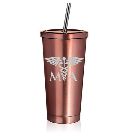 

Rose Gold 16 oz Stainless Steel Double Wall Insulated Tumbler Pool Beach Cup Travel Mug With Straw MA Medical Assistant