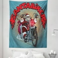 thumbnail image 1 of Santa Tapestry, Biker Santa Claus Riding a Motorcycle Pop Art Retro Style Background Halftone Effect, Fabric Wall Hanging Decor for Bedroom Living Room Dorm, 5 Sizes, Multicolor, by Ambesonne, 1 of 1