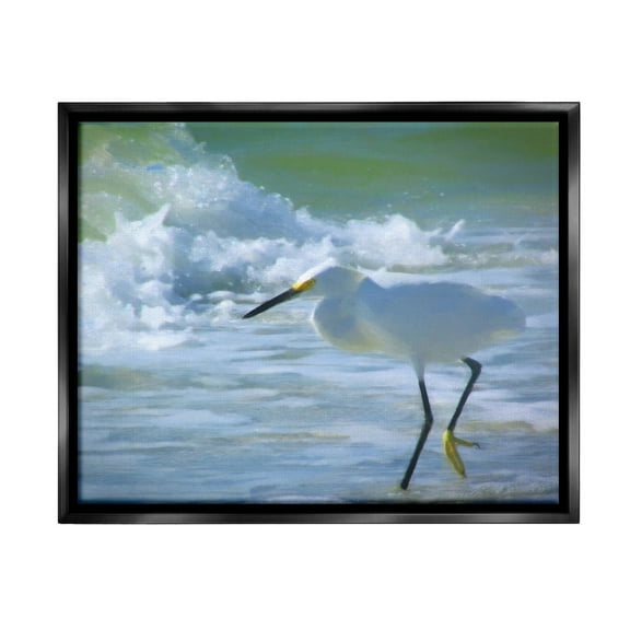 Stupell Industries Egret in Splashing Waves Landscape Painting Black Floater Framed Canvas Art Print Wall Art, 21 x 17