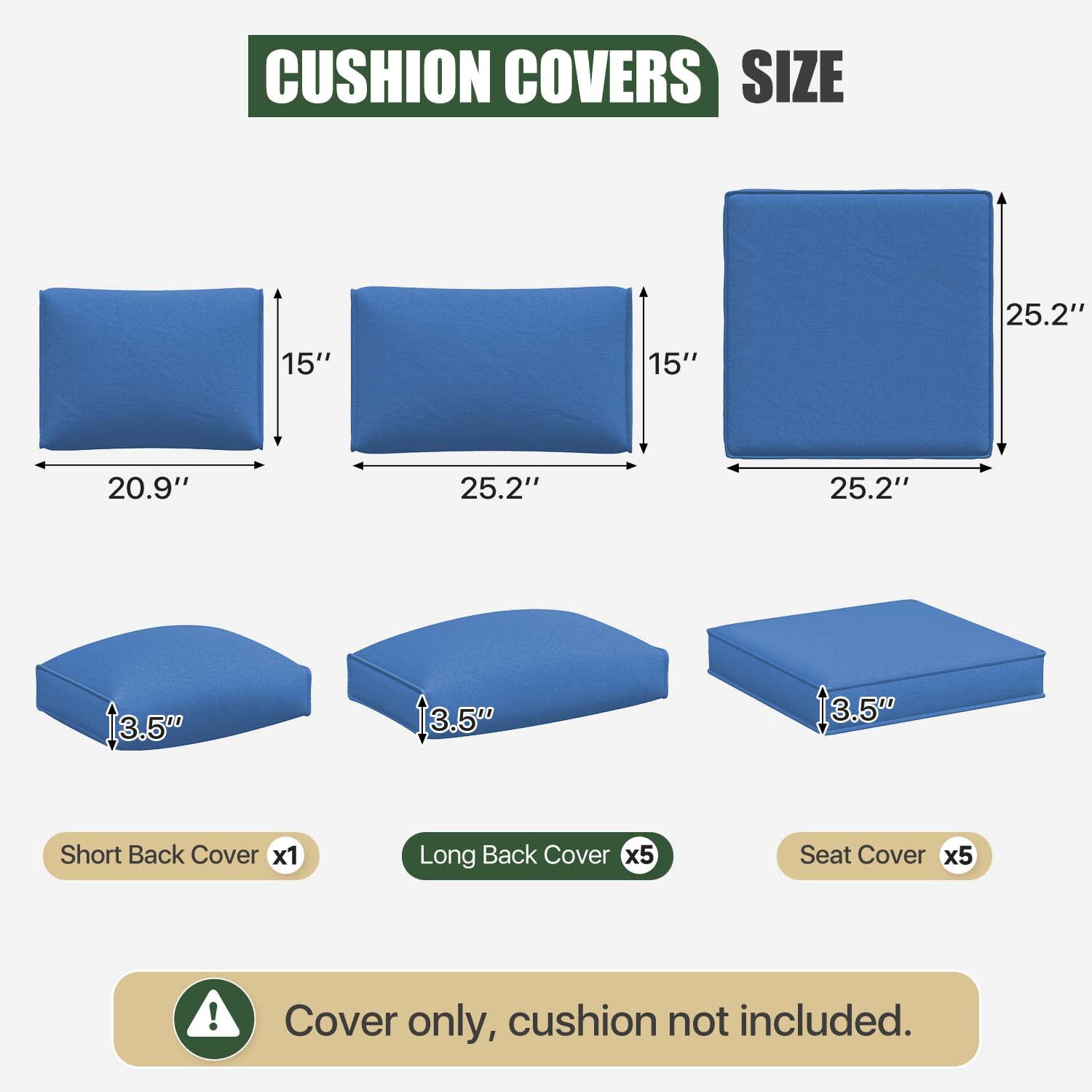 Clouddwell 11-Piece Outdoor Cushion Slipcovers Replacement for 5-Seat Wicker Sectional-Waterproof, Non-Slip Bottom (Navy Blue)