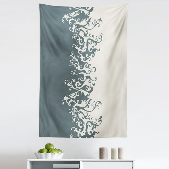 Vintage Floral Tapestry, Antique Ornament in Floral Style Old Fashion Curls Baroque Revival, Fabric Wall Hanging Decor for Bedroom Living Room Dorm, 5 Sizes, Charcoal Grey Beige, by Ambesonne
