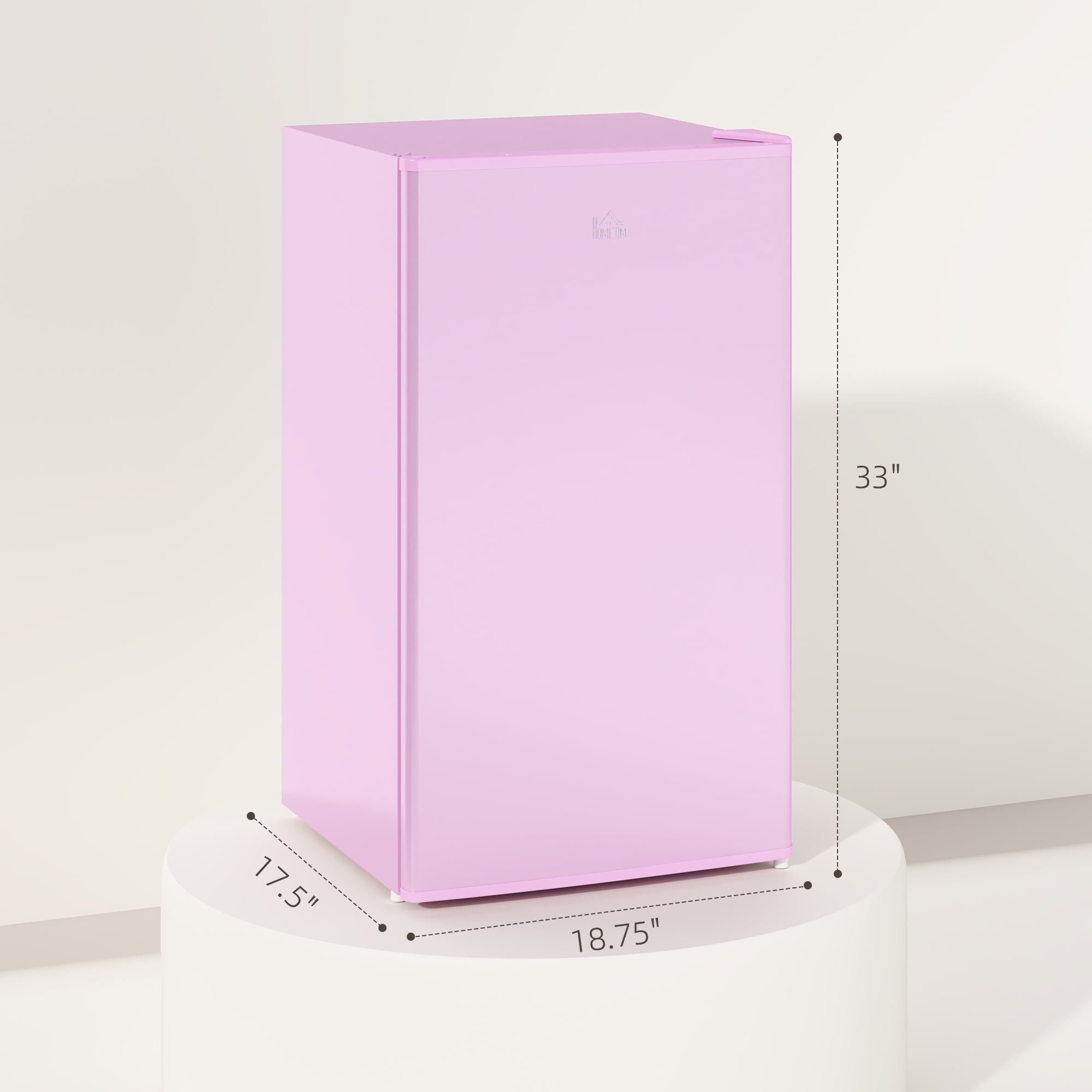 HOMCOM Mini Fridge with Freezer, 3.2 Cu.Ft Compact Refrigerator with Adjustable Shelf, Mechanical Thermostat and Reversible Door for Bedroom, Pink