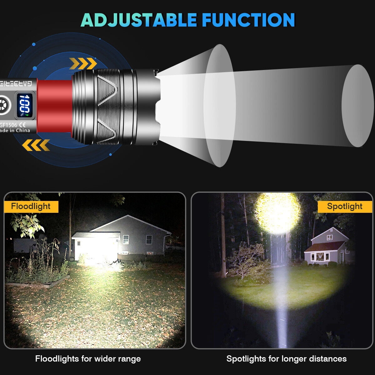 Super Bright 100000 High Lumens Powerful Flashlight,Rechargeable Waterproof Handheld Led Flashlight with Zoomable Focus and 26650 Battery for Camping, Hiking, Hunting, Hurrican
