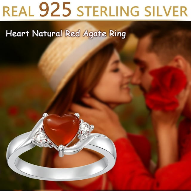 Ganfancp Anillo Corazón Cornalina 925 Sterling Anillo Piedra Natal de Enero Anillo Ágata Roja Natural Anillo Cristal Rojo Anillo Promesa de Cumpleaños Regalos de Joyería para Mujeres Niñas Talla 6 Of