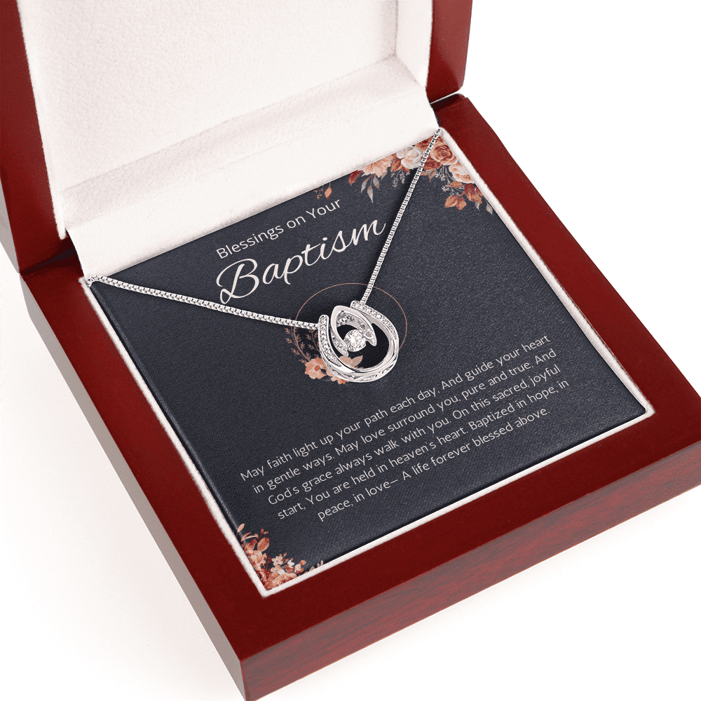 Baptism Gift Necklace, Christening Jewelry Present, Lucky in Love Necklace for Daughter, Adult Baptism Gift Goddaughter