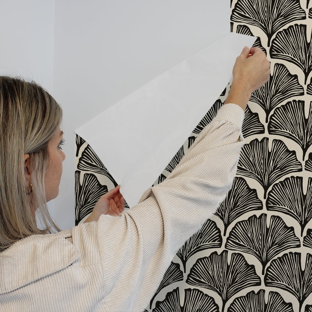 Tempaper x Novogratz Black Feather Palm Peel and Stick Wallpaper, 20.5" x 16.5'