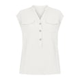 thumbnail image 4 of hoksml Women's Cap Sleeve Blouse, V Neck Henley Casual Shirt with Pockets, Loose Fit Work Tops for Office Daily Wear, 4 of 6