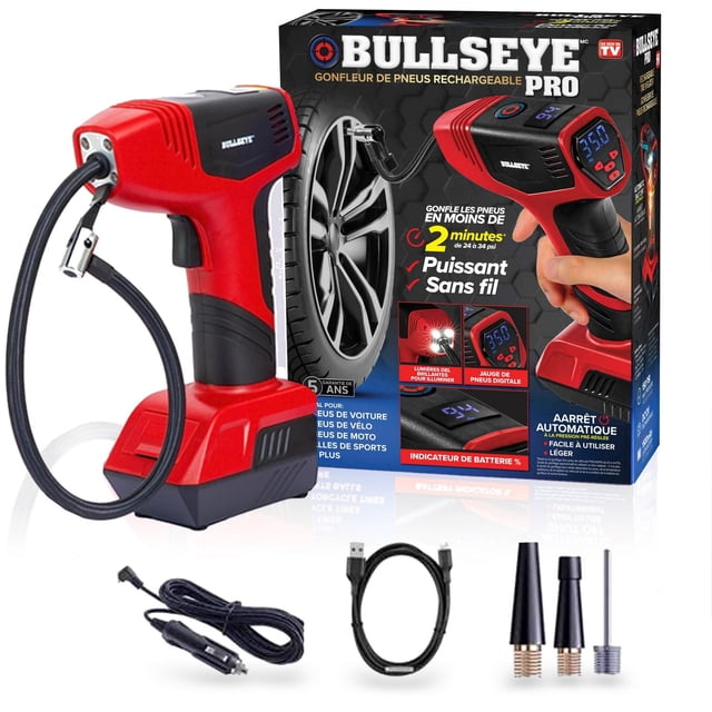 Bullseye Tire Inflator 150 PSI Electric Air Compressor Portable Air Pump For Car Bike LED Tire Pressure Gauge 12V DC