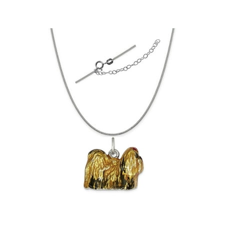 Shih Tzu Pendant - Sterling Silver Enameled Full Shih Tzu Charm on a 0.90mm Box Chain Necklace, 18