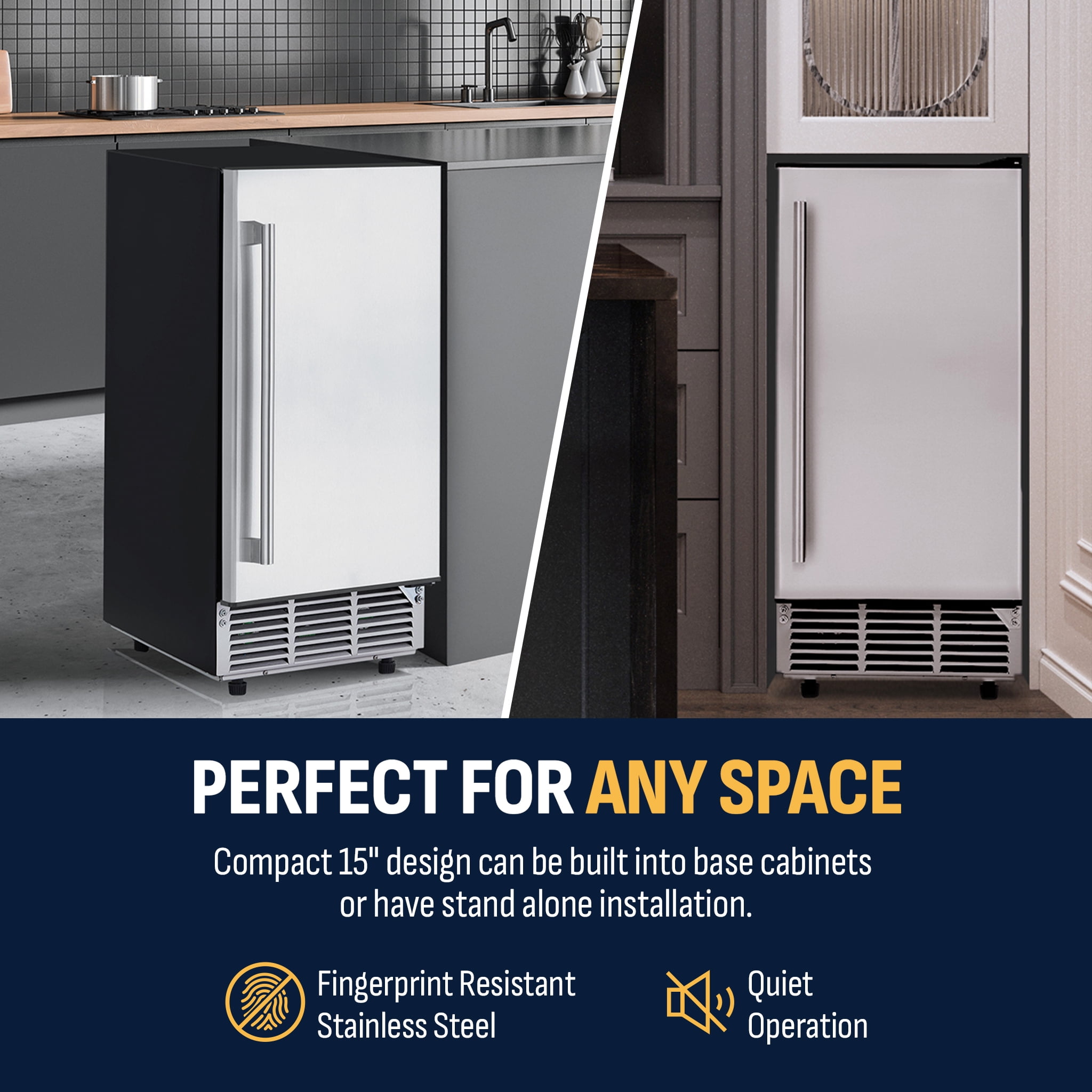 Newair 15” Undercounter 80 lbs. Daily Clear Ice Cube Maker Machine, Built-in or Freestanding Design, 40 Cubes ready in 15-30 Mins, Fingerprint Resistant Door, Self-Cleaning Function, LED Controls