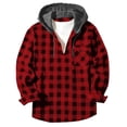 thumbnail image 6 of Men's Plaid Shirt with Chest Pocket,Button Long Sleeve Hooded Pullover Top with Drawstring,Trendy Casual Outfits, 6 of 7