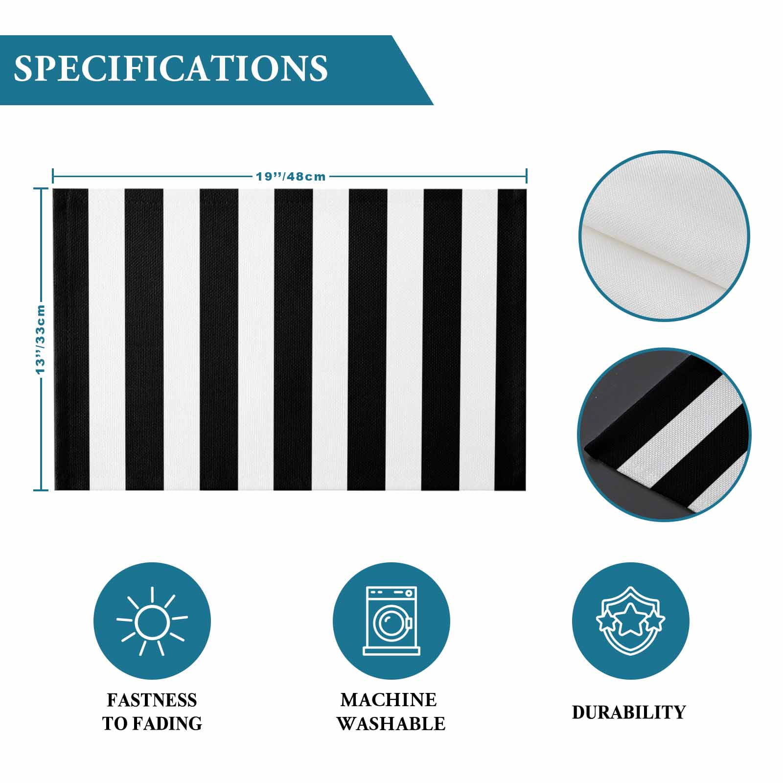 Black and White Striped Pattern Placemats Set of 6, Minimalist Table Mats Washable Heat-Insulation Non-Slip Place Mats for Kitchen Dinner Table Indoor Outdoor Decor,13x19 Inch