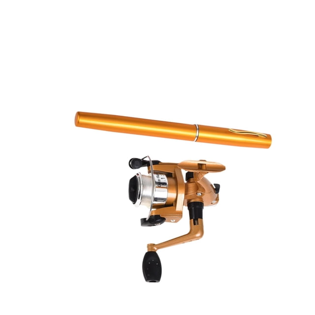 fastboy Mini Canne à Pêche Moulinet Mini Stylo Canne à Pêche pour Extérieur Rivière Lac Noir Or Longueur Extensible 100cm