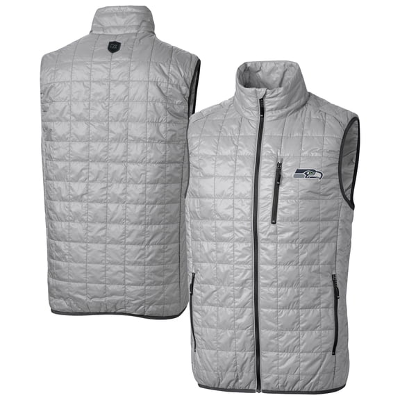 Men's Cutter & Buck Gray Seattle Seahawks Rainier PrimaLoft Eco Insulated Full-Zip Puffer Vest