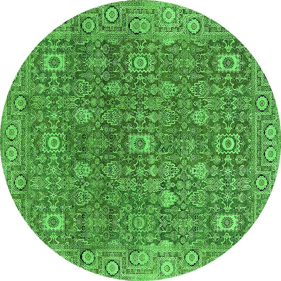 Ahgly Company Indoor Round Oriental Green Industrial Area Rugs, 5' Round