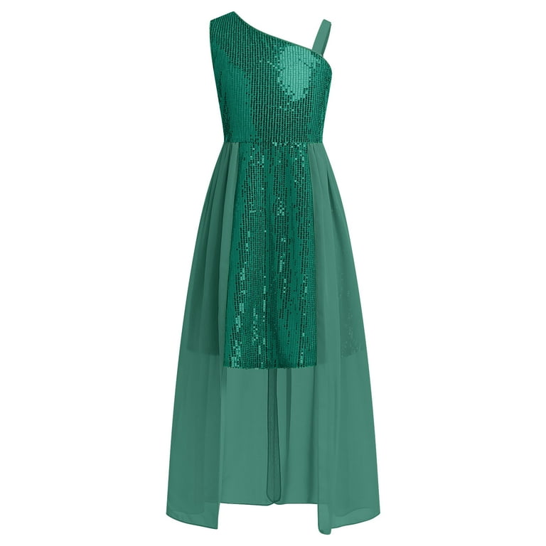 Idopip Girls Sequin Dress One Shoulder Birthday Party Prom Dresses Sparkly Pageant Graduation Dresses