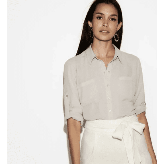 EXPRESS Slim Fit Button-Up Portofino Shirt Blouse Medium