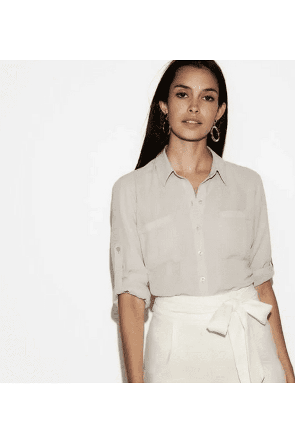 Slim Fit Button-Up Portofino Shirt Blouse Medium