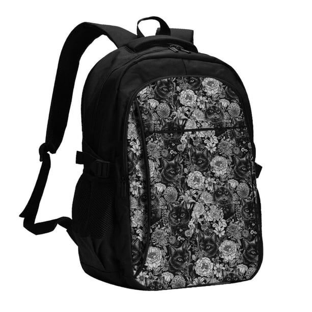 Fotbe Black Cats In A Garden Mochila con Estampado y Puerto USB para Hombre y Mujer, Mochila Antirrobo, Mochila de Viaje, Mochila Escolar, Mochila Universitaria