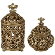 Kensington Hill Sherise Antique Gold Fleur-de-Lis Jars with Lid Set of 2