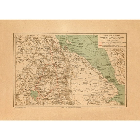 Historic Map - Ethiopia Africa - Vallardi - 31.91 x 23 - Vintage Wall Art