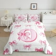 thumbnail image 2 of Erosebridal Monogrammed Bow Comforter Sets Queen Size,Personalized Initial Bedding Queen Comforter Set,Bowknot Decoration,Reversible,Ultra Soft,3-Piece, 2 of 8