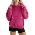 thumbnail image 2 of Dazajoo Womens Hooded Sweatshirt with Flap Button Pocket Fall Winter Drawstring Pullover Tops Long Sleeve Lightweight Athletic Hoodies,Hot Pink,XXL, 2 of 9