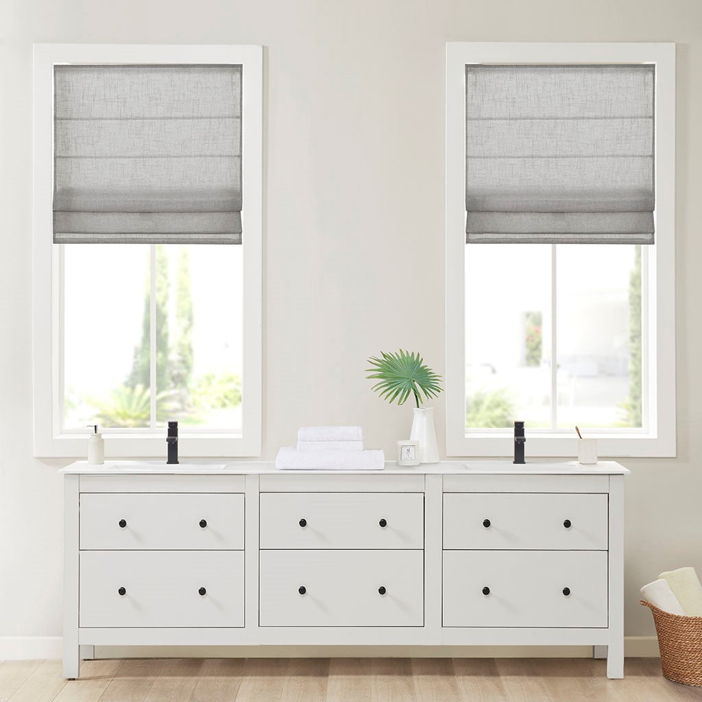 MAYEERTY Linen Blend Light Filtering Cordless Roman Shade, Grey, 29"x 64"