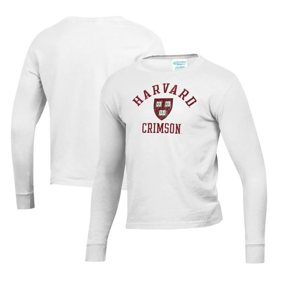Youth White Harvard Crimson Mascot Comfort Wash Long Sleeve T-Shirt