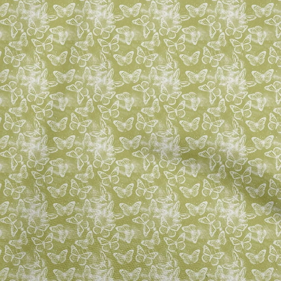 oneOone Cotton Flex Olive Green Fabric Butterflies Craft Projects Decor Fabric Printed By The Yard 40 Inch Wide