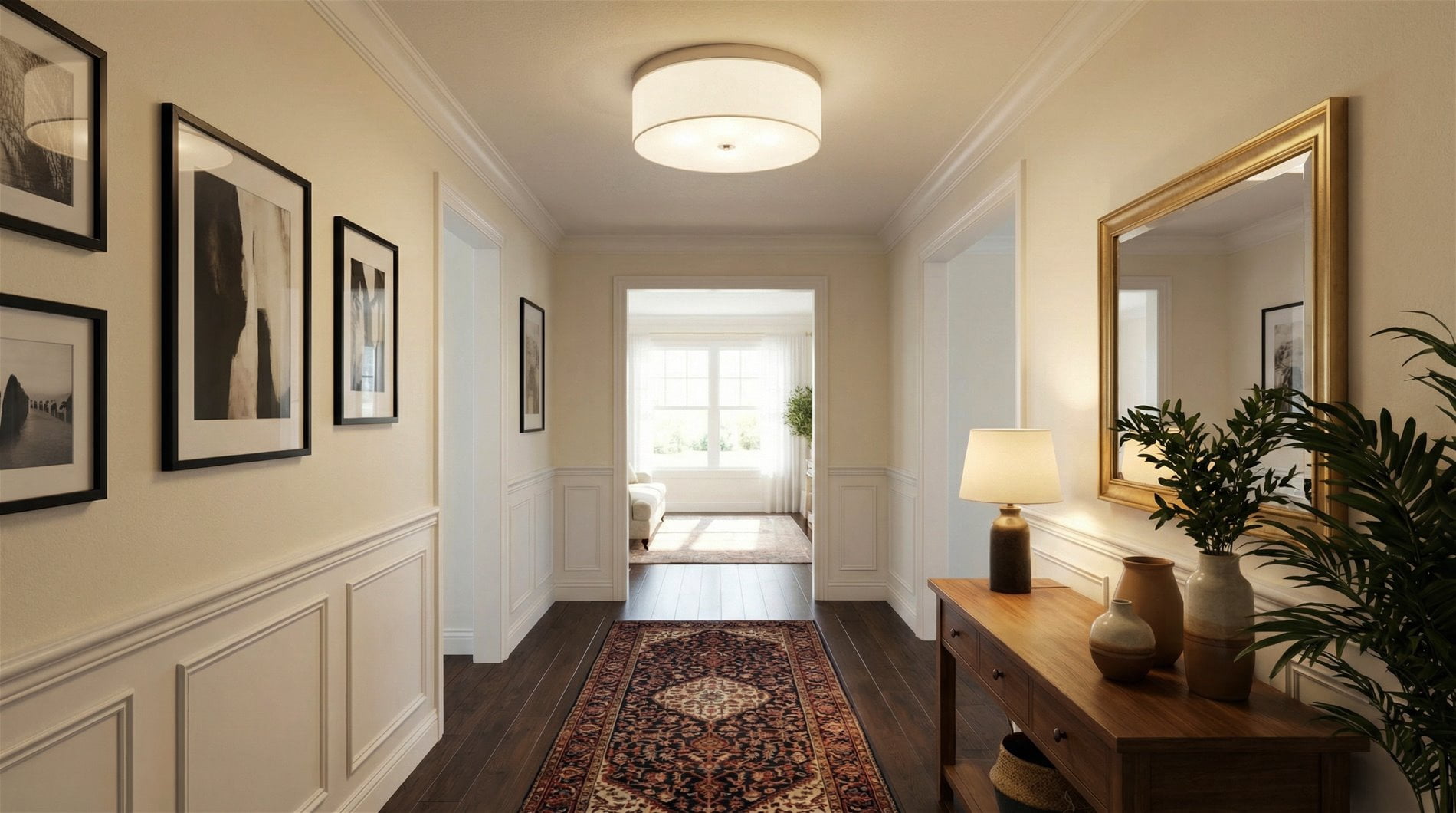 Kira Home Walker 20" Drum Flush Mount Ceiling Light, White Fabric Shade, Frosted Glass Diffuser, Close to Ceiling