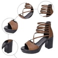 thumbnail image 5 of Rokment Chunky Block High Heels Strappy Sandals for Women 2026 Summer Fashion Casual Leather Fish Mouth Open Toe Platform Ankle Strap Dressy Sandals with Back Zipper Brown Size 7, 5 of 7