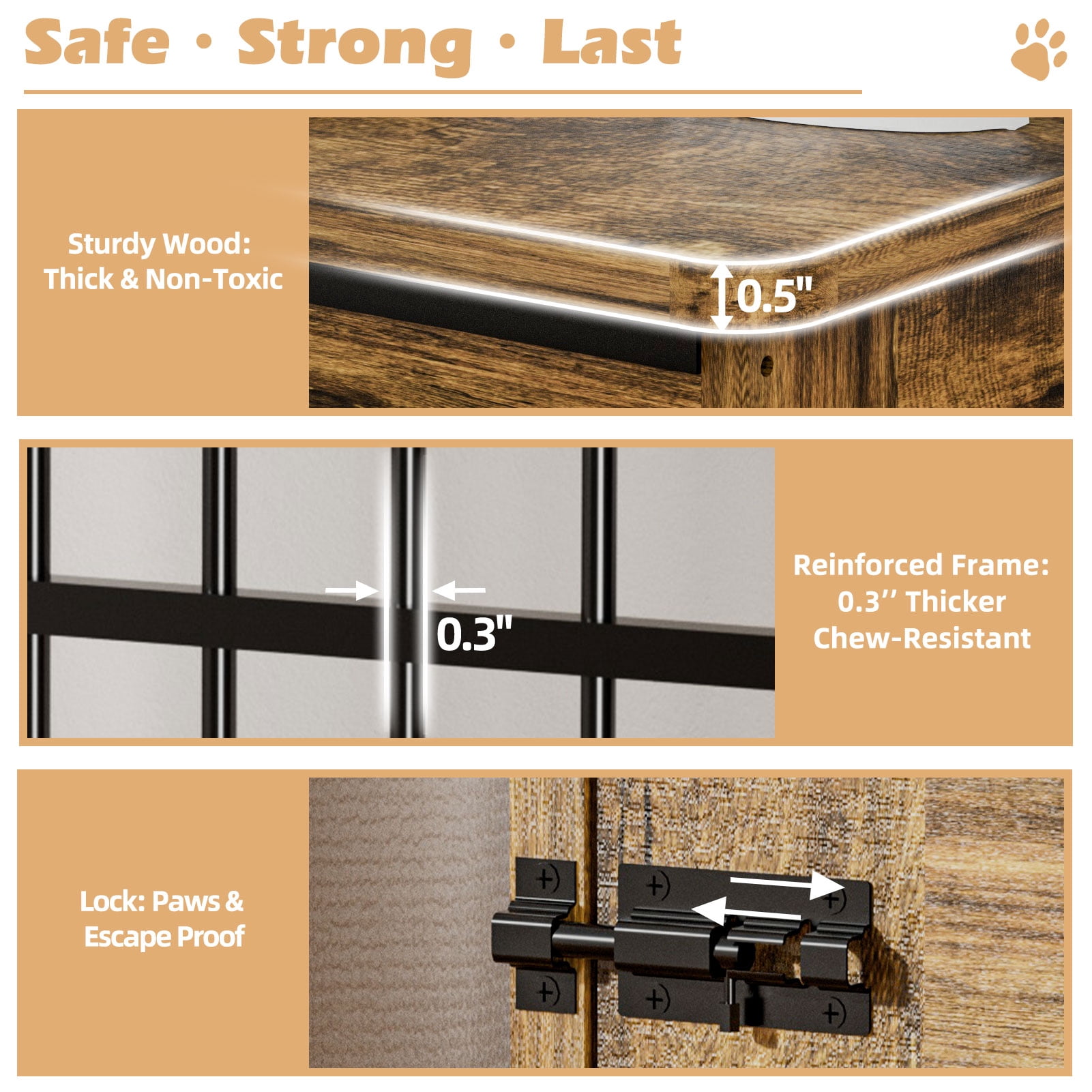 Aukfa 42.1-Inch Large Dog Crate Furniture, Indoor Dog Kennel Decorative Pet Cage End Table, Lift-Up Door, Curtain & Wheels,Rustic Brown