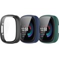 thumbnail image 2 of Funda compatible con Fitbit Versa 4/Sense 2 Protector de pantalla de vidrio templado All-Around Hard PC Smartwatch Accesorio Fundas protectoras para 2, negro+azul oscuro+verde, 2 of 4