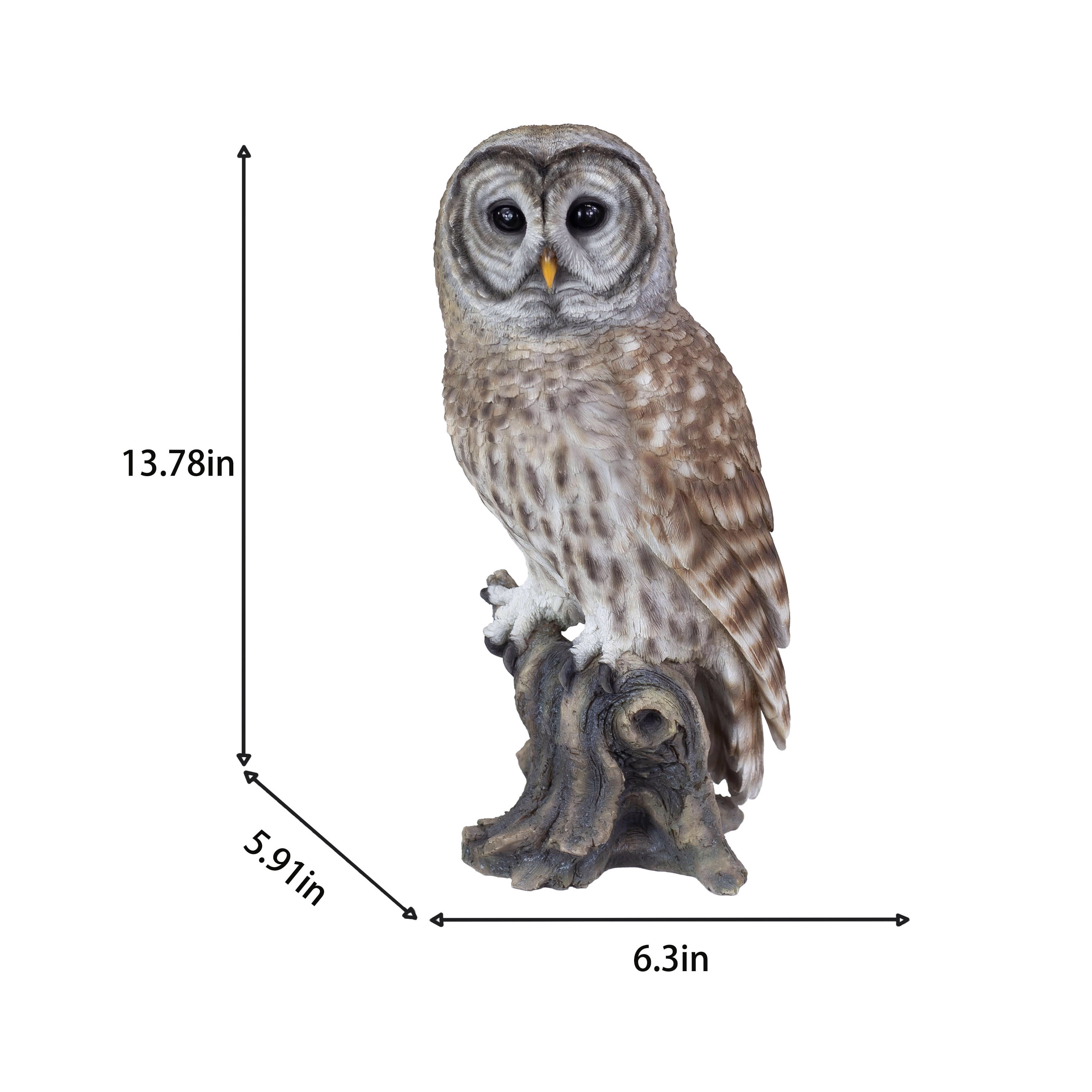 SOREAL Brown Barred Owl on branch | Handcrafted Decorative Bird Statue for Home & Garden | Premium Polyresin, Weather-Resistant Indoor/Outdoor Decor