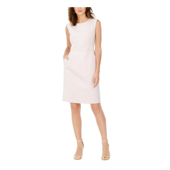 ANNE KLEIN Womens White Zippered Pocketed Back Slit Lined Cap Sleeve Round Neck Above The Knee Wear To Work Sheath Dress 12
